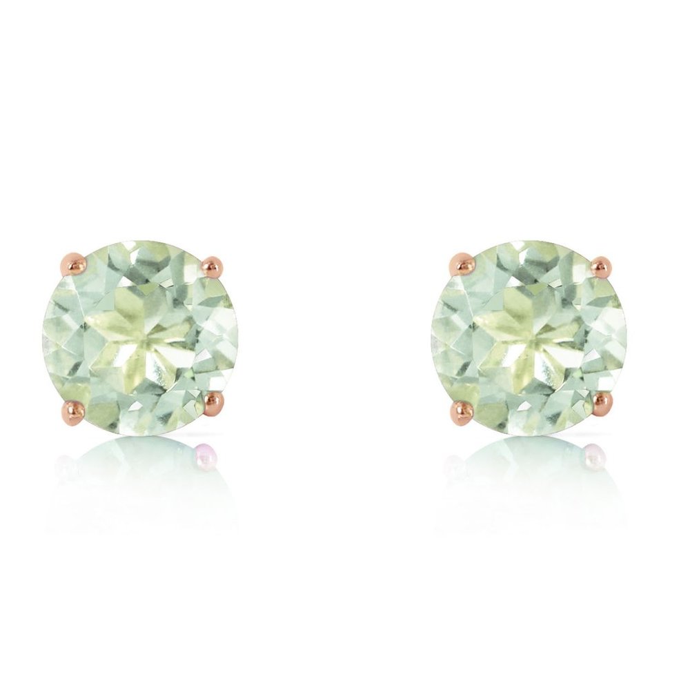 14K. GOLD STUD EARRING WITH NATURAL GREEN AMETHYSTS (Rose Gold) - Picture 2 of 6